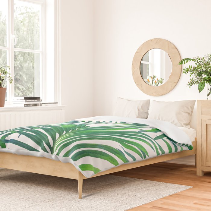 Palm Paradise, Tropical Leaves, Beachy Watercolor Painting, Minimal Nature Botanical Illustration Duvet Cover Gallery Image 2