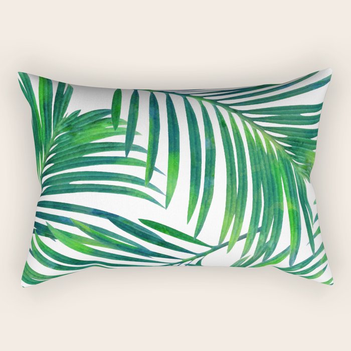 Palm Paradise, Tropical Leaves, Beachy Watercolor Painting, Minimal Nature Botanical Illustration Rectangular Pillow Gallery Image 2