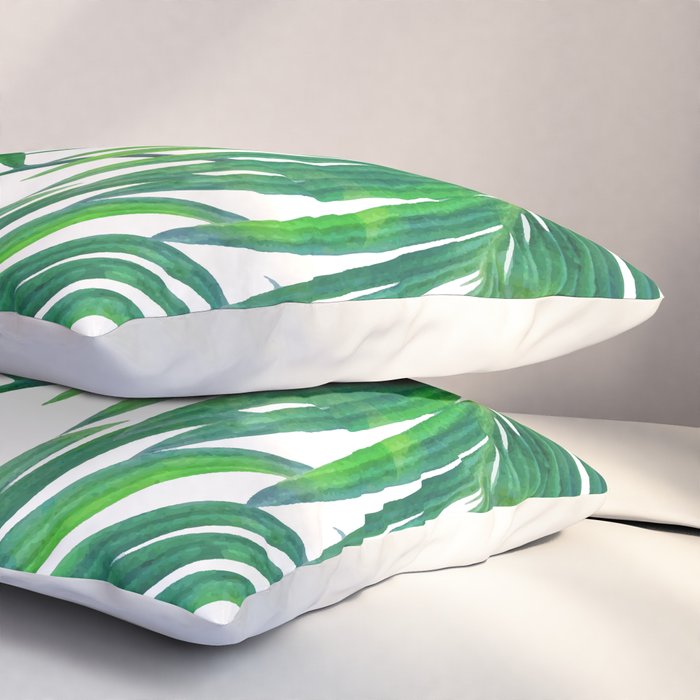 Palm Paradise, Tropical Leaves, Beachy Watercolor Painting, Minimal Nature Botanical Illustration Pillow Sham Gallery Image 3