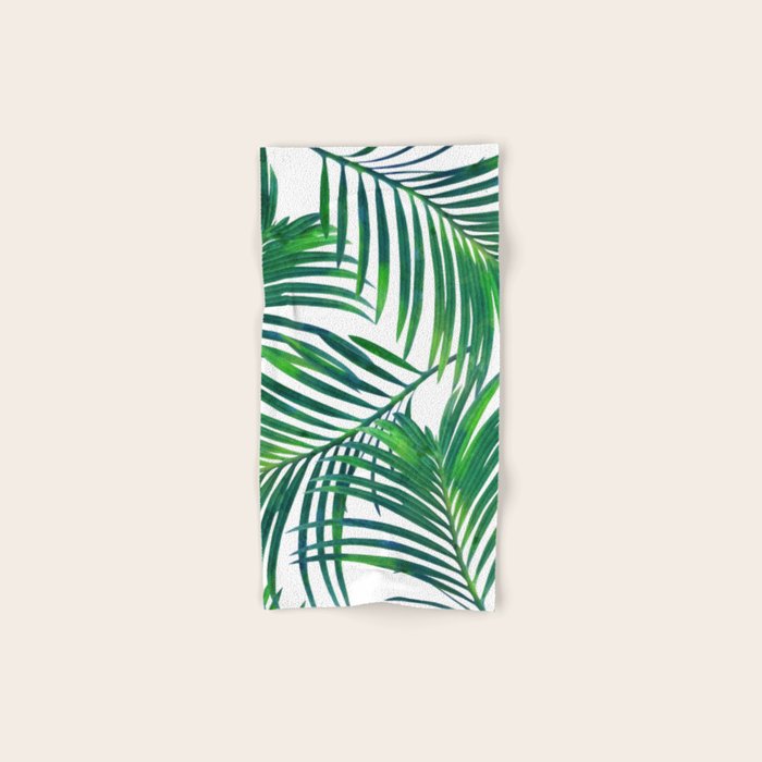 Palm Paradise, Tropical Leaves, Beachy Watercolor Painting, Minimal Nature Botanical Illustration Hand & Bath Towel Gallery Image 1