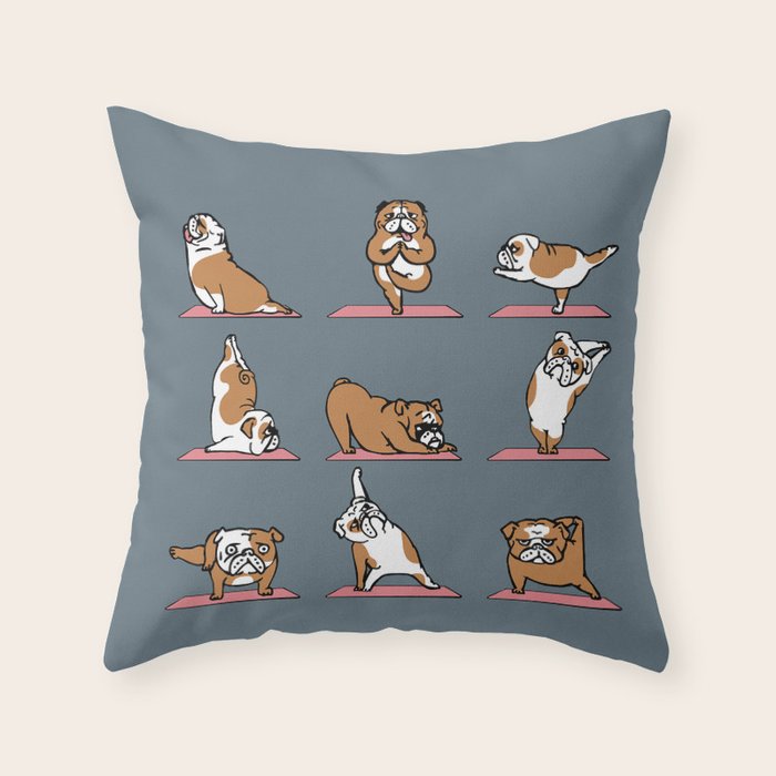 English Bulldog Yoga Throw Pillow Gallery Image 6