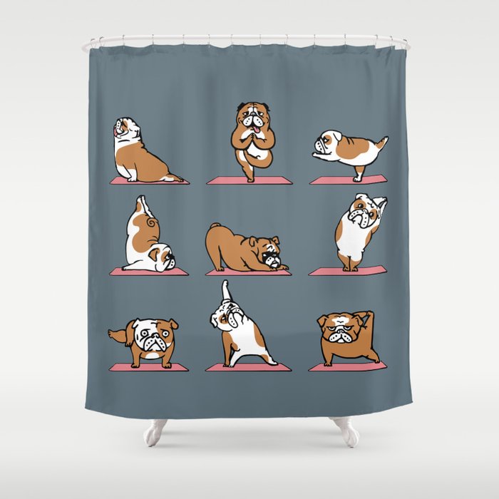 English Bulldog Yoga Shower Curtain Gallery Image 1