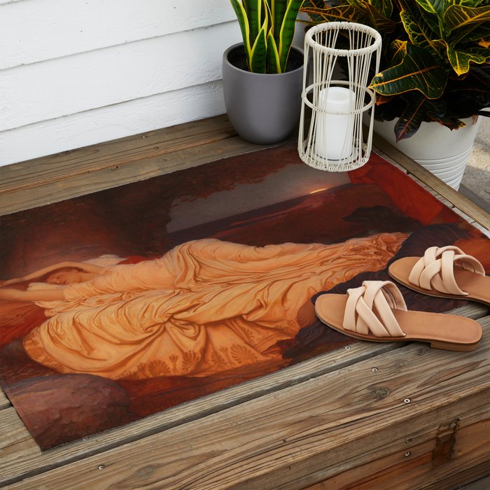 Cymon and Iphigenia, sleeping beauty female portrait painting by Frederic Leighton Outdoor Rug Gallery Image 2