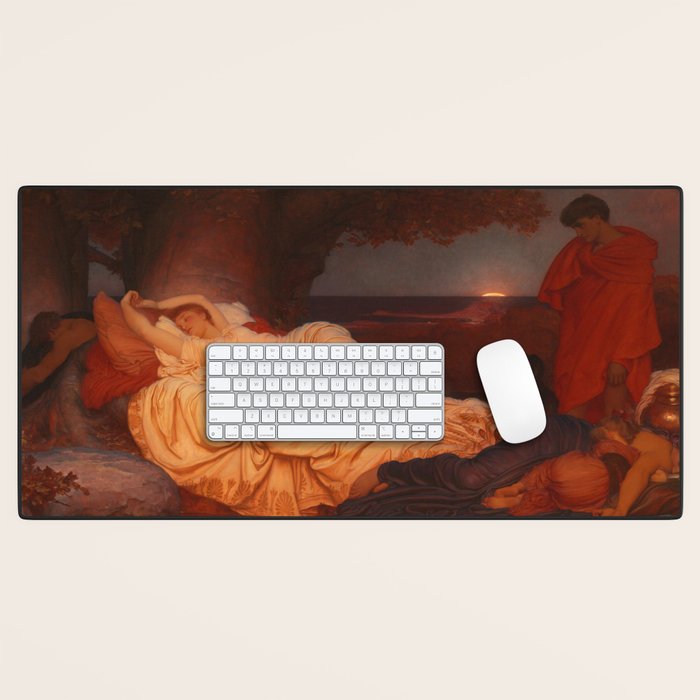 Cymon and Iphigenia, sleeping beauty female portrait painting by Frederic Leighton Desk Mat Gallery Image 1
