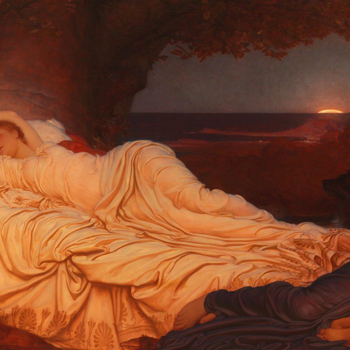 Cymon and Iphigenia, sleeping beauty female portrait painting by Frederic Leighton Coffee Mug Gallery Image 2