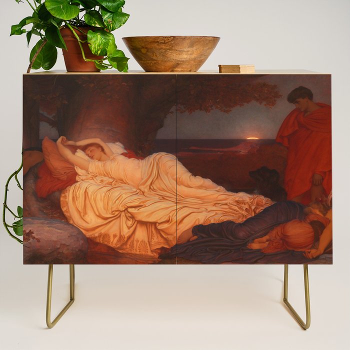 Cymon and Iphigenia, sleeping beauty female portrait painting by Frederic Leighton Credenza Gallery Image 1