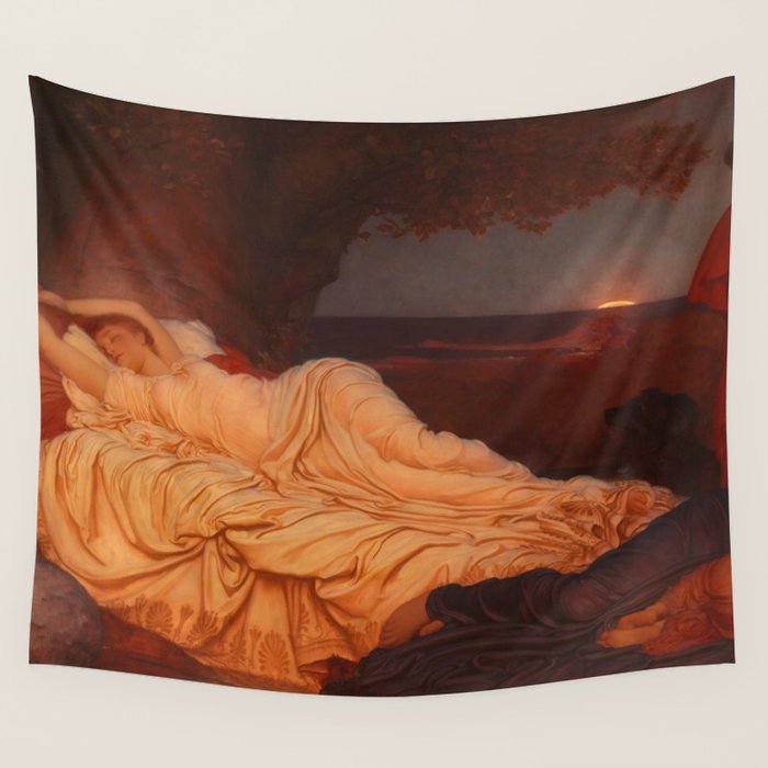 Cymon and Iphigenia, sleeping beauty female portrait painting by Frederic Leighton Wall Tapestry Gallery Image 4