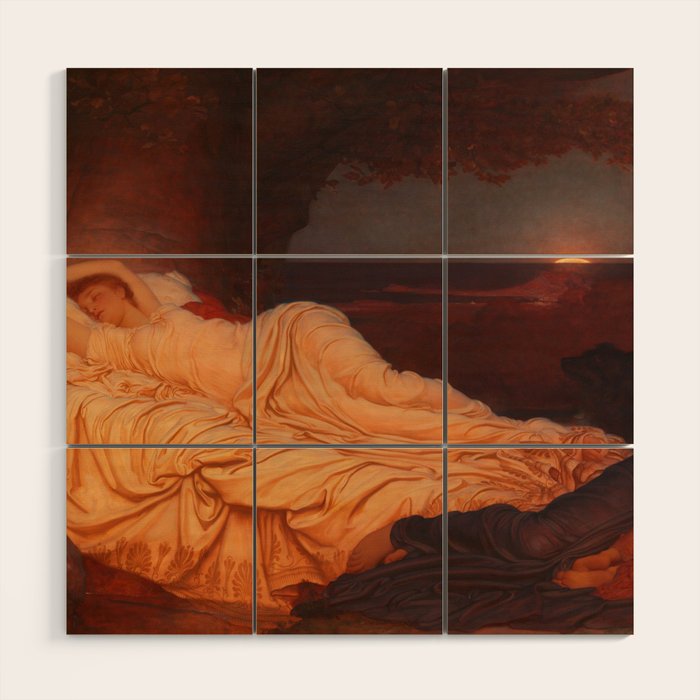 Cymon and Iphigenia, sleeping beauty female portrait painting by Frederic Leighton Wood Wall Art Gallery Image 1
