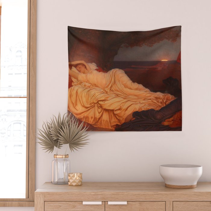 Cymon and Iphigenia, sleeping beauty female portrait painting by Frederic Leighton Wall Tapestry Gallery Image 2