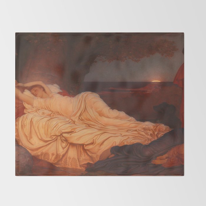 Cymon and Iphigenia, sleeping beauty female portrait painting by Frederic Leighton Throw Blanket Gallery Image 2