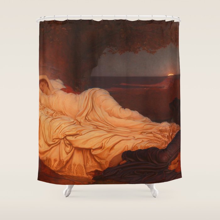 Cymon and Iphigenia, sleeping beauty female portrait painting by Frederic Leighton Shower Curtain Gallery Image 1