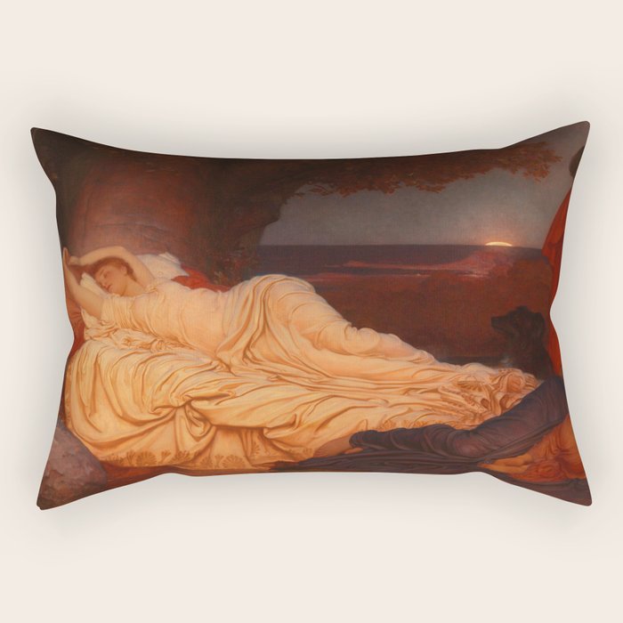 Cymon and Iphigenia, sleeping beauty female portrait painting by Frederic Leighton Rectangular Pillow Gallery Image 1
