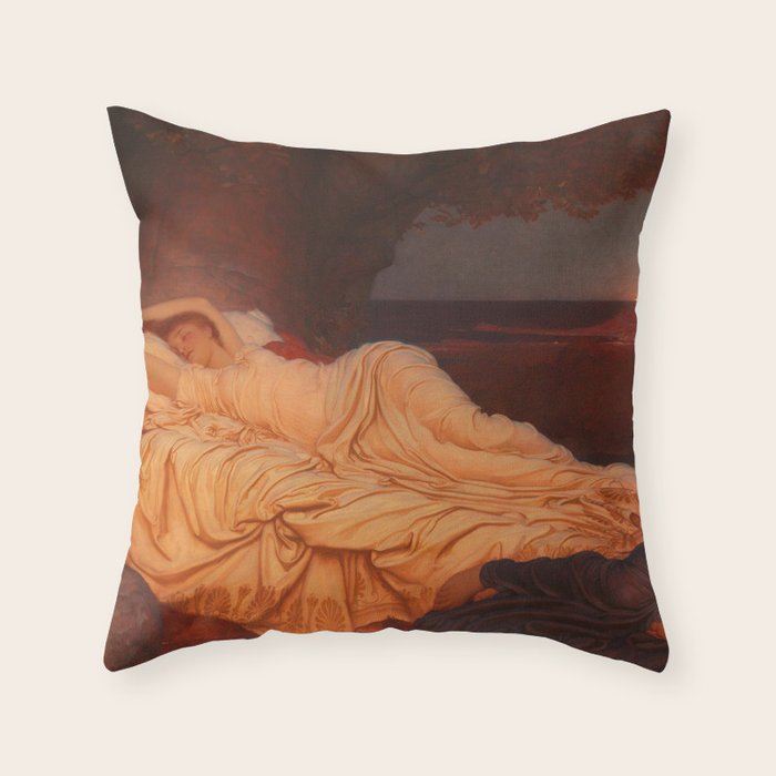 Cymon and Iphigenia, sleeping beauty female portrait painting by Frederic Leighton Throw Pillow Gallery Image 1