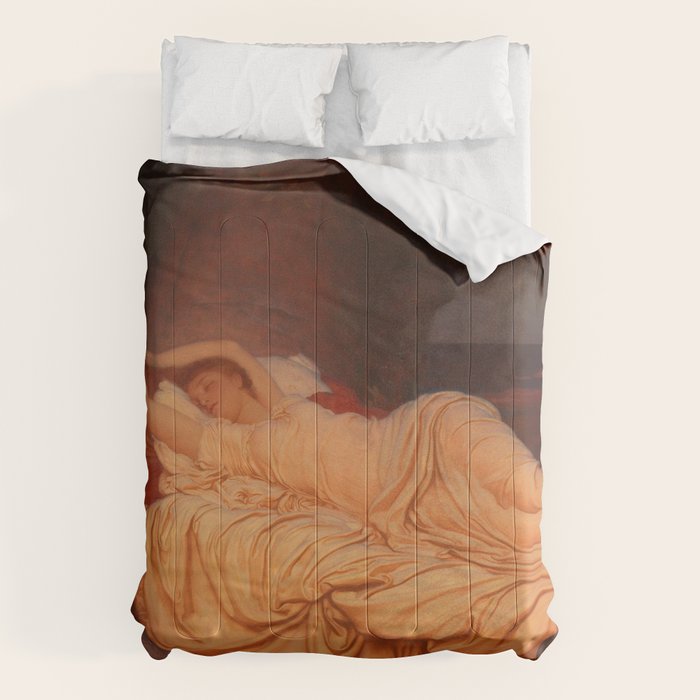 Cymon and Iphigenia, sleeping beauty female portrait painting by Frederic Leighton Comforter Gallery Image 1