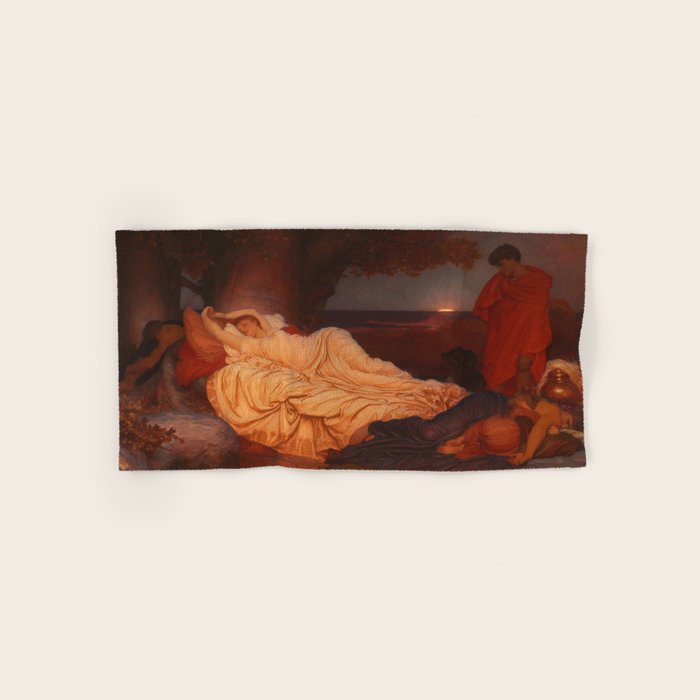 Cymon and Iphigenia, sleeping beauty female portrait painting by Frederic Leighton Bath Towel Gallery Image 1