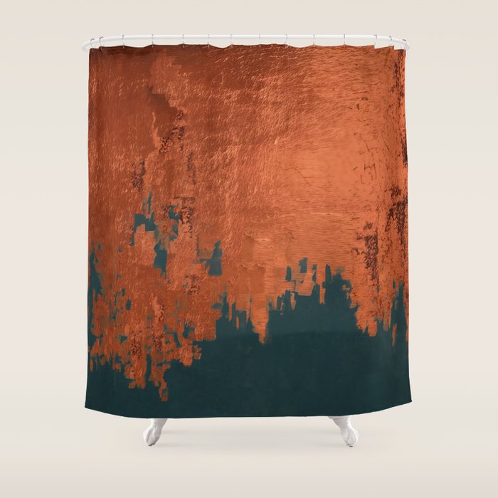 Aesthetic Grunge Copper and Teal Green Rust Shower Curtain Gallery Image 1