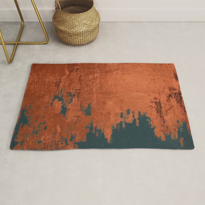 Aesthetic Grunge Copper and Teal Green Rust Rug Gallery Image 1