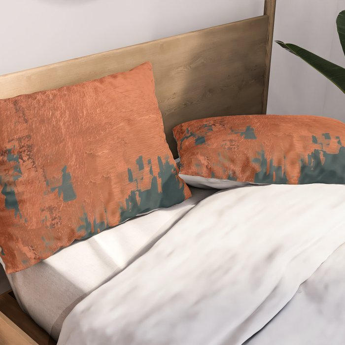 Aesthetic Grunge Copper and Teal Green Rust Pillow Sham Gallery Image 2