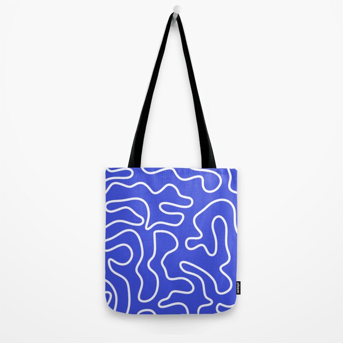 Squiggle Maze Abstract Minimalist Pattern in Electric Blue and White Tote Bag Gallery Image 2