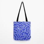 Squiggle Maze Abstract Minimalist Pattern in Electric Blue and White Tote Bag Gallery Image 2