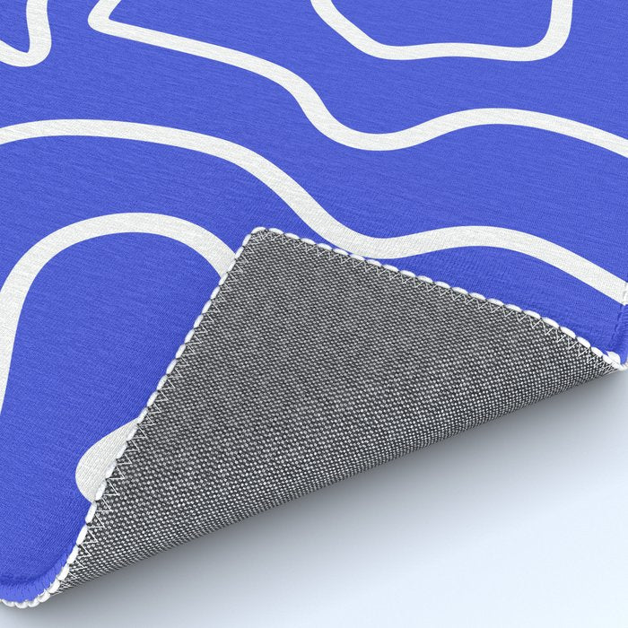 Squiggle Maze Abstract Minimalist Pattern in Electric Blue and White Rug Gallery Image 4