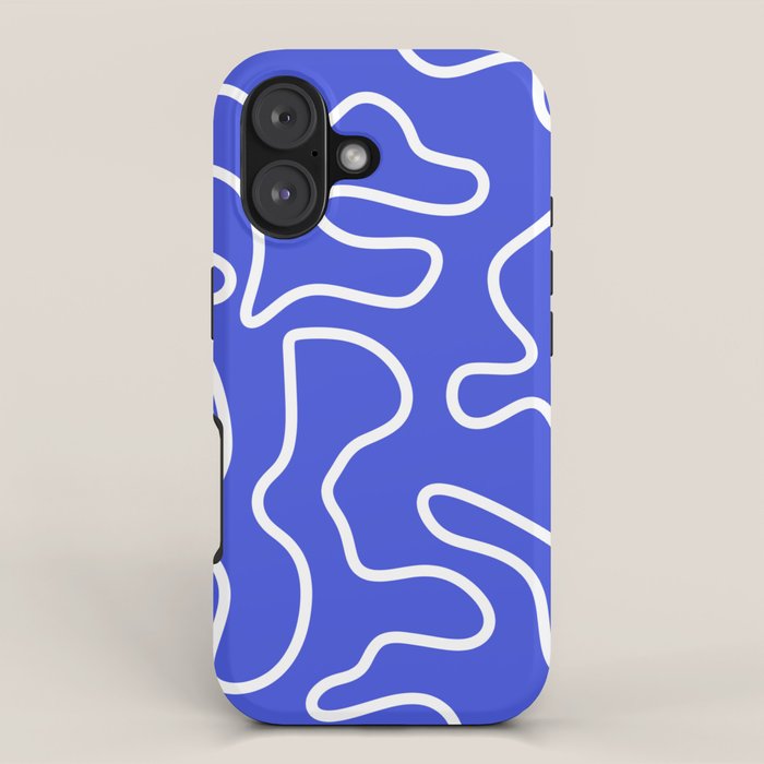 Squiggle Maze Abstract Minimalist Pattern in Electric Blue and White iPhone Case Gallery Image 1