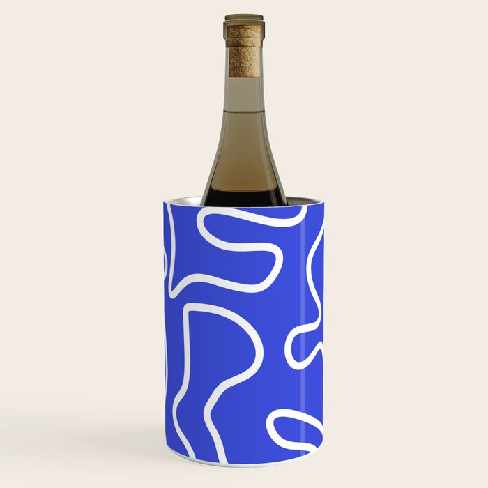 Squiggle Maze Abstract Minimalist Pattern in Electric Blue and White Wine Chiller Gallery Image 1