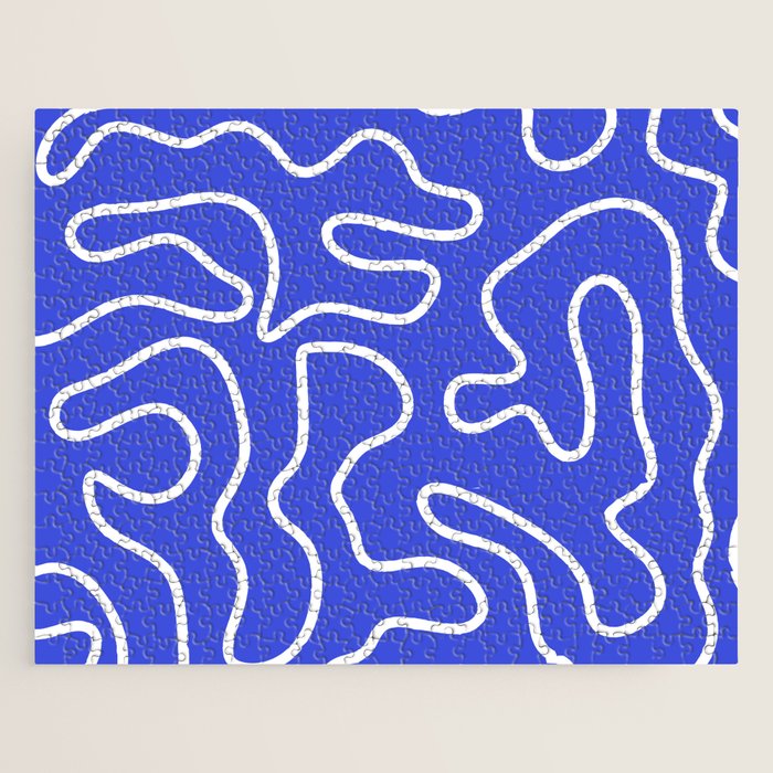 Squiggle Maze Abstract Minimalist Pattern in Electric Blue and White Jigsaw Puzzle Gallery Image 1