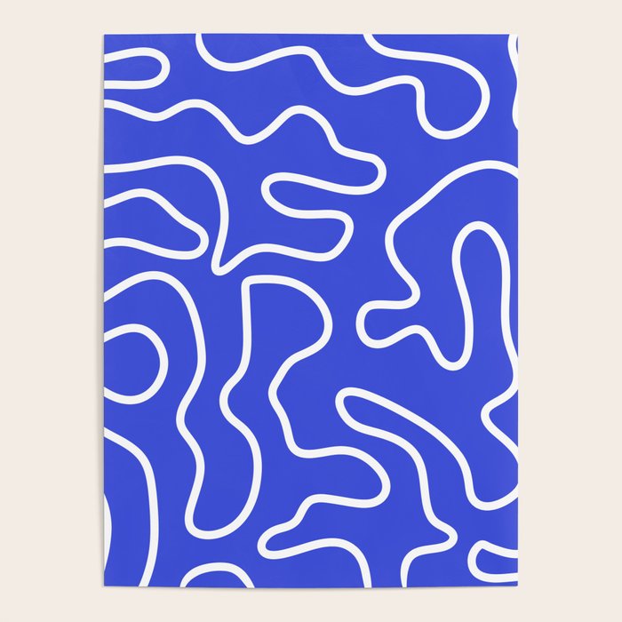 Squiggle Maze Abstract Minimalist Pattern in Electric Blue and White Poster Gallery Image 4