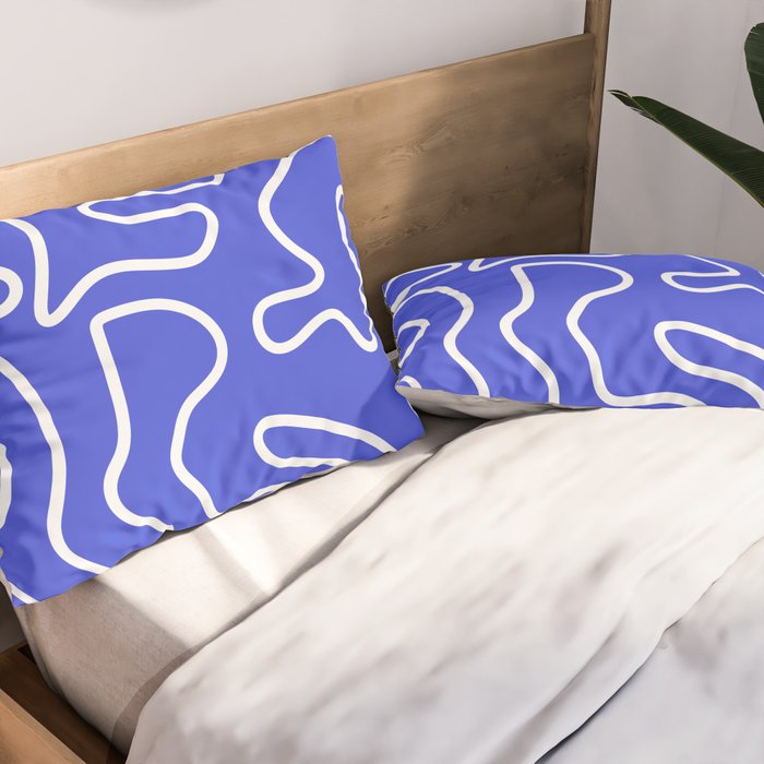 Squiggle Maze Abstract Minimalist Pattern in Electric Blue and White Pillow Sham Gallery Image 2