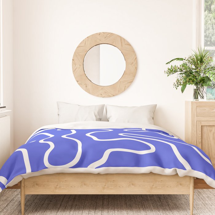 Squiggle Maze Abstract Minimalist Pattern in Electric Blue and White Duvet Cover Gallery Image 3