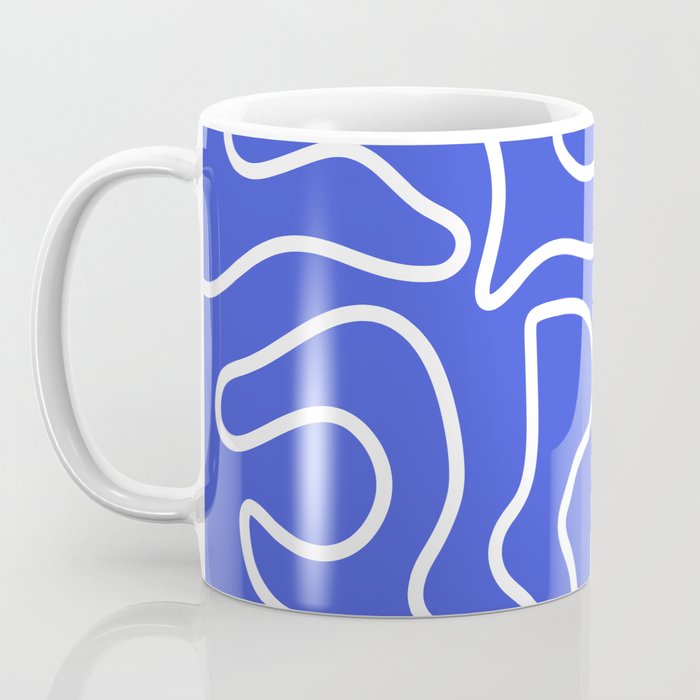 Squiggle Maze Abstract Minimalist Pattern in Electric Blue and White Coffee Mug Gallery Image 3