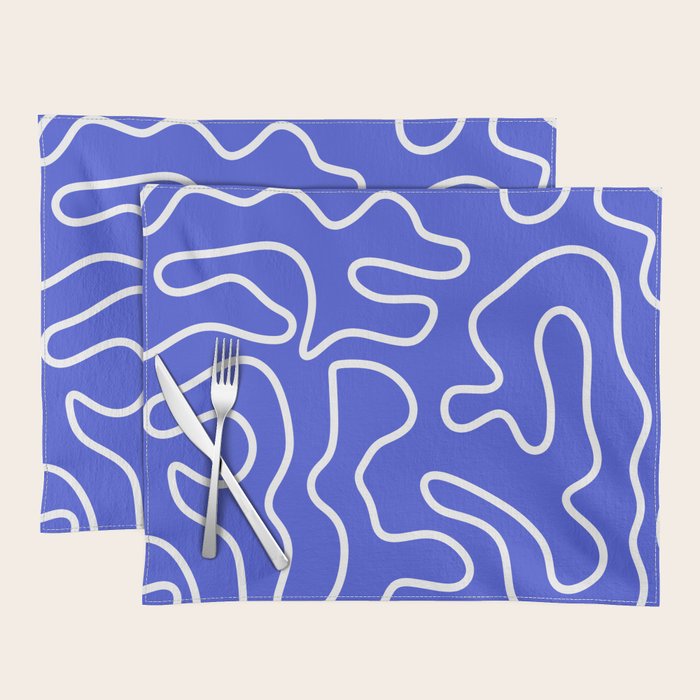 Squiggle Maze Abstract Minimalist Pattern in Electric Blue and White Placemat Gallery Image 1