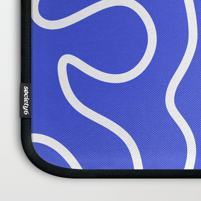 Squiggle Maze Abstract Minimalist Pattern in Electric Blue and White Laptop Sleeve Gallery Image 3