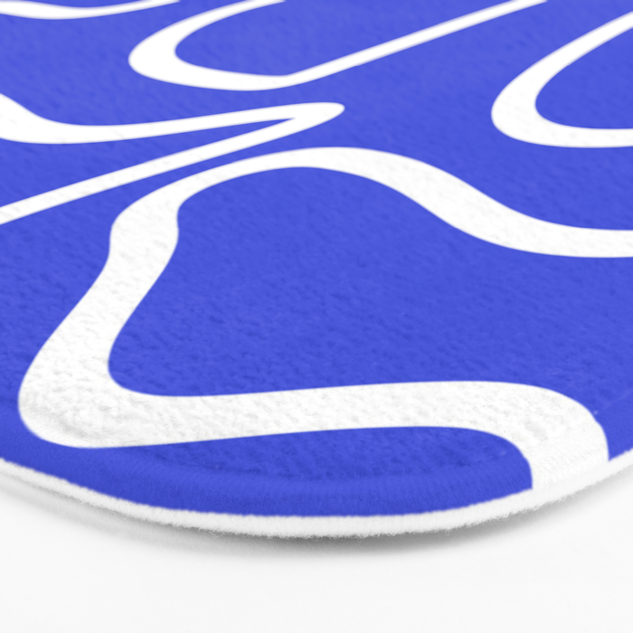 Squiggle Maze Abstract Minimalist Pattern in Electric Blue and White Bath Mat Gallery Image 3