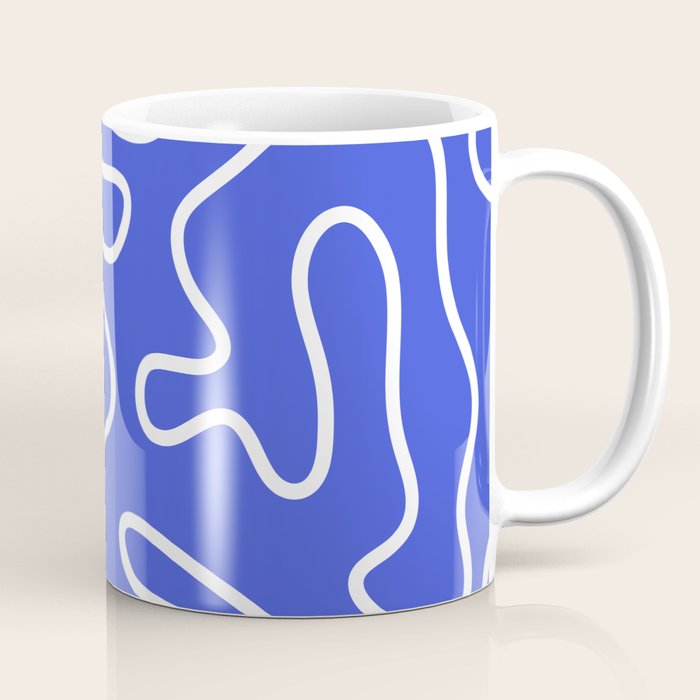 Squiggle Maze Abstract Minimalist Pattern in Electric Blue and White Coffee Mug Gallery Image 1