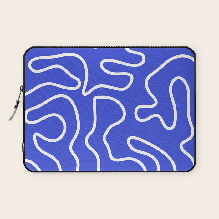Squiggle Maze Abstract Minimalist Pattern in Electric Blue and White Laptop Sleeve Gallery Image 1