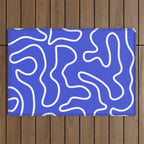 Squiggle Maze Abstract Minimalist Pattern in Electric Blue and White Outdoor Rug Gallery Image 1