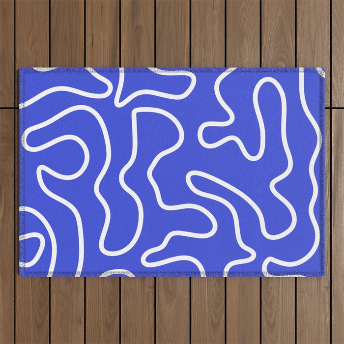 Squiggle Maze Abstract Minimalist Pattern in Electric Blue and White Outdoor Rug Gallery Image 1
