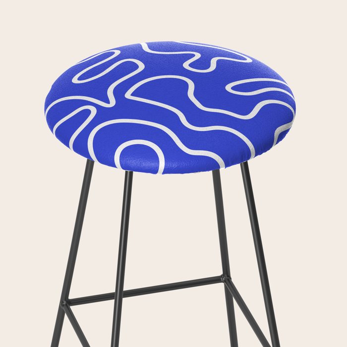 Squiggle Maze Abstract Minimalist Pattern in Electric Blue and White Stool Gallery Image 2