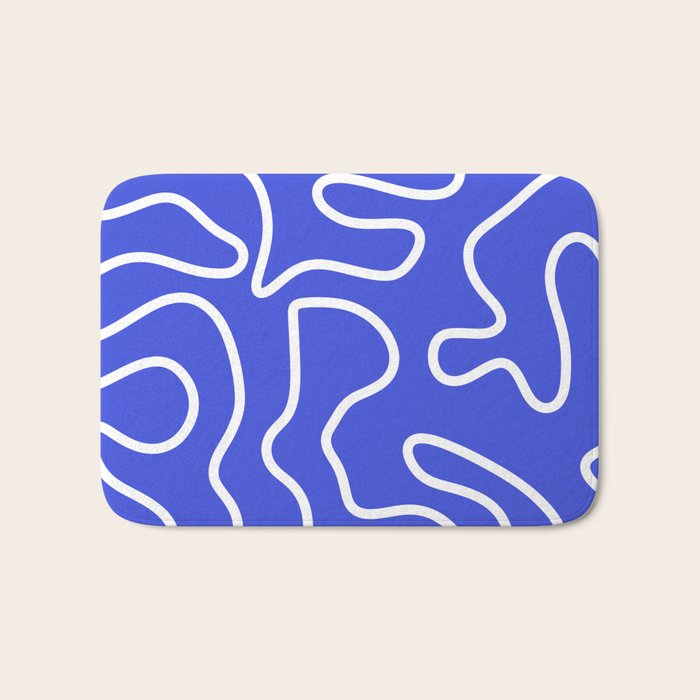 Squiggle Maze Abstract Minimalist Pattern in Electric Blue and White Bath Mat Gallery Image 1