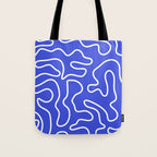 Squiggle Maze Abstract Minimalist Pattern in Electric Blue and White Tote Bag Gallery Image 1