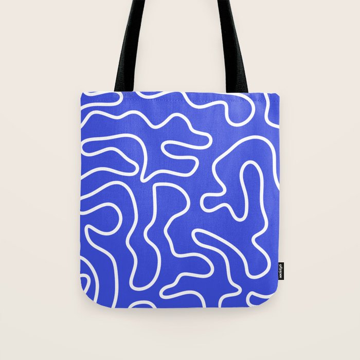 Squiggle Maze Abstract Minimalist Pattern in Electric Blue and White Tote Bag Gallery Image 1