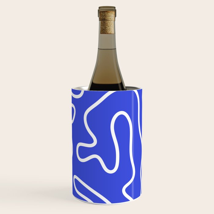 Squiggle Maze Abstract Minimalist Pattern in Electric Blue and White Wine Chiller Gallery Image 3