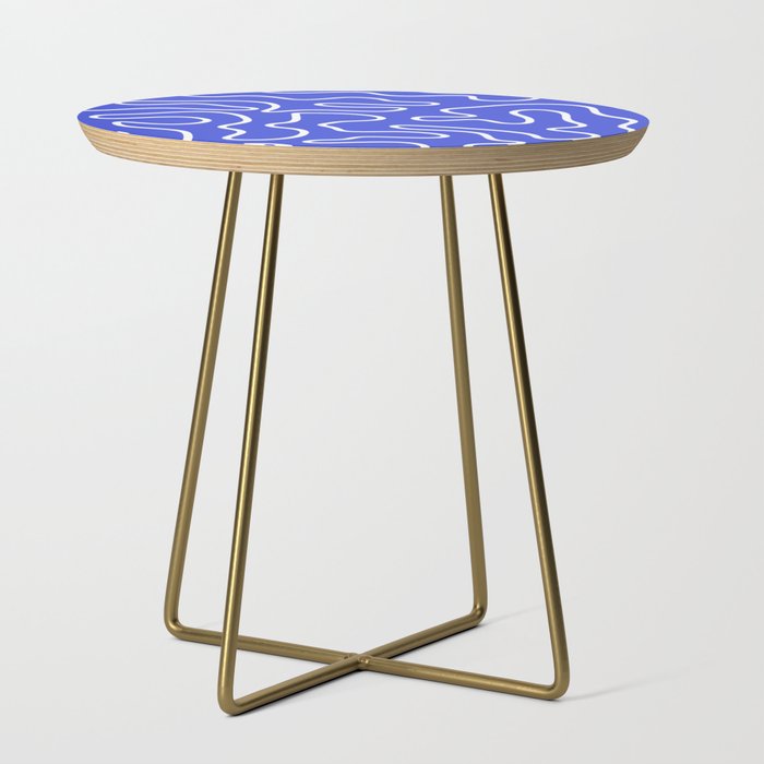 Squiggle Maze Abstract Minimalist Pattern in Electric Blue and White Side Table Gallery Image 1