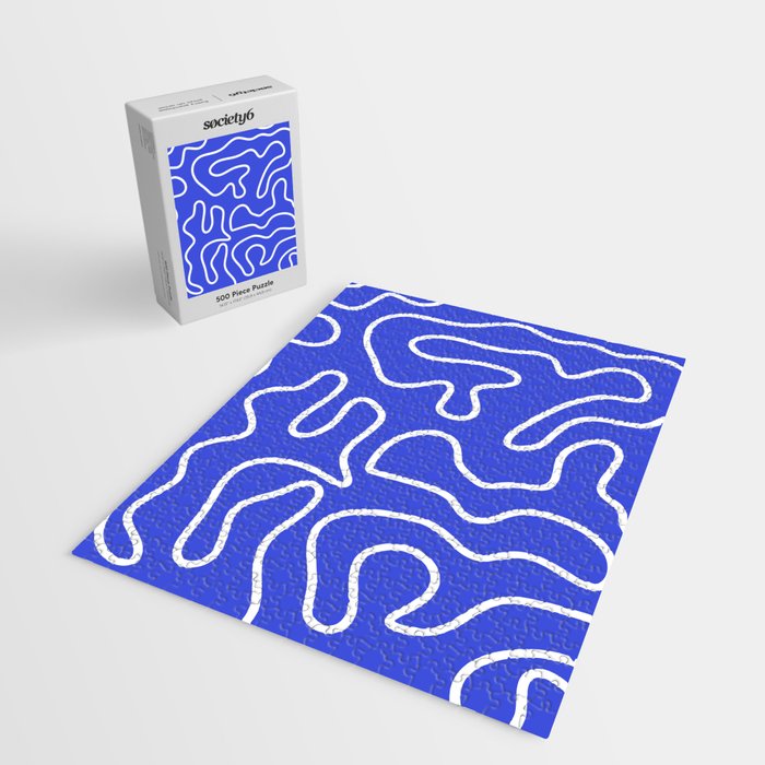 Squiggle Maze Abstract Minimalist Pattern in Electric Blue and White Jigsaw Puzzle Gallery Image 2