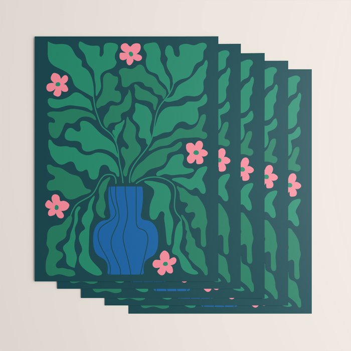 Summer Bloom: Pine Green Leaves & Pink Poppies Wrapping Paper Gallery Image 3