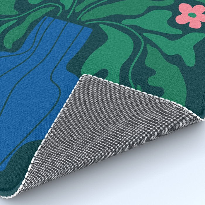 Summer Bloom: Pine Green Leaves & Pink Poppies Rug Gallery Image 4