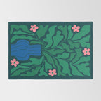 Summer Bloom: Pine Green Leaves & Pink Poppies Rug Gallery Image 2