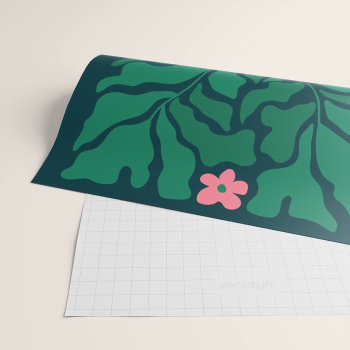 Summer Bloom: Pine Green Leaves & Pink Poppies Wrapping Paper Gallery Image 2